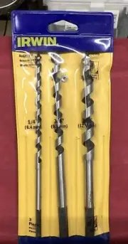 3 sets Irwin 3 Piece Set 1/4-Inch 3/8-Inch 1/2-Inch Solid Center Auger Bit 49999