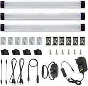 AIBOO Dimmable Led Under Cabinet Lighting Bar Linkable Kits with Rocker Switch Under Counter Kitchen,Showcase,Shelf Lighting(3 Panel Kits Cold White)