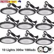 10x 300W UFO LED High Bay Lights Industrial Workshop Warehouse Factory Lamp Shed