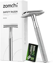 Double Edge Safety Razor for Men or Women, Metal Razor with 5 Stainless Steel Blades, Eco Friendly Razor (Silver)