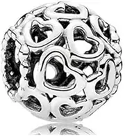 [FGT] Women Open Your Heart Bead Charm Compatible with Pandora Moments Bracelets Hearts All Over S925 Silver, Cubic Zirconia, Cubic Zirconia
