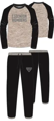 Official AFL Boys & Girls Size 8-16 Essendon Bombers Long Raglan PJS Set
