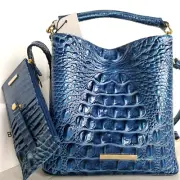 Brahmin Mini Amelia Bucket Bluebonnet Leather Crossbody Evening Bag+Wallet NWT