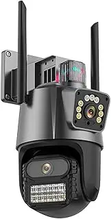 Products of The Canton Fair PTZ IP Camera 5K 9MP WiFi Camera 4K HD Dual Lens Security Protection Security CCTV Video Surveillance Camera Police Light Alarm(AU Plug,4K No Card)