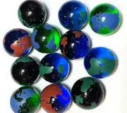 22mm Rainbow Earth Marbles Pk 5 Choice of: Transparent Blue Green or Dark Purple