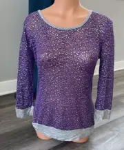 Pink Rose Purple Gray Top Juniors L Silver Sparkle NWT Shirt Open Knit