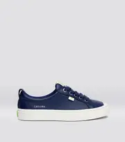 Women's Marine Blue Pebbled Leather Low Top Sneakers | OCA Low