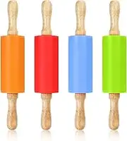 Faxco 4 Pack Mini Rolling Pin for Kids, 9 Inch Wooden Handle Rolling Pin Non-Stick Silicone Rolling Pins for Children Cake Baking