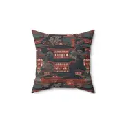 Japanese-Inspired Pagoda Decorative Pillow. 14"x14" Square Pillowcase and Insert
