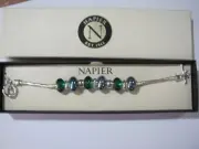 Napier Silver Tone Green & Blue Faux Stones Linked Bracelet 7.5 in NEW in Box