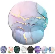 Giecy Ergonomic Mouse Pad with Wrist Support, Gel Mousepad Wrist Rest with Non-Slip Base Pain Relief for Home Office School (Pink Blue Marble)