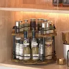 Wood Turntable Rotating 2 Layer Spice Rack for Pantry Kitchen Countertop