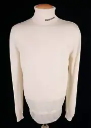 Balmain Logo Neck Turtleneck Sweater M Mens Off-White Long Sleeve New