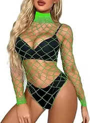 [Generic] Fishnet Bodystocking Long Sleeve Mesh Bodysuit Party Fishnet Mesh Lingeries Bodysuits for Women