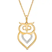 0.05 CT. T.W. Natural Diamond Laser-Cut Owl Pendant in 10K Yellow Gold