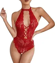 [Generic] Sheer Lingerie for Women Women Sexy Lingerie Lace Bodysuit Teddy Lingerie Mini Eyelash Bodysuit Underwear Vintage Negligee Large