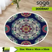 SOGA 90cm Round Rug Bohemian Round Area Rug Bohemian Geometric Anti-slip Doormat