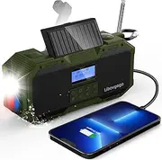 Libovgogo DF-588D Portable DAB+ FM Radio with Waterproof Bluetooth Speaker, Crank Radio with Mobile Phone Charging Function, Solar, 4000 mAh Power Bank, Torch, Strobe Light, Reading Light, Alarm