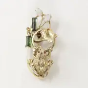 14kt Solid Yellow Gold Genuine Opal, Emerald Use As Brooch / Pendant TPJ