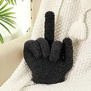 Small Middle Finger Decorative Pillow 13.78 x 9.84 in Funny Shaped Sherpa Fleece Throw Pillow Warm Soft Plush Emoticon Cushion Middle Finger Decor for Couch Gag Gift(Black)