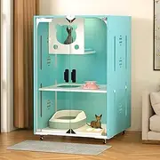 3-Tier Cat Cage, Cat Playpen, Cat Enclosures, Iron Plate, Highly Transparent, Breathable, with Universal Wheels, Pet Playpen, 23.6x23.6x38.2in(Sky Blue)