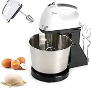 Kitchen Electric Stand Mixers 200W, 2L Lightweight Mixer with Stainless Steel Bowl, Noodle Hooks and Whisks, Countertop Handheld Switching, 7-Speeds, for Whisking, Mixing and Stirring