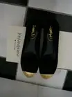 NIB 100% AUTH Yves Saint Laurent Black Suede 'Evalyn' Metal Cap Toe Flats 37.5