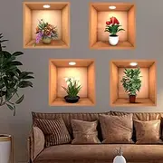 4Pcs Wall Stickers Pl Green Pl Wall Sticker Creative DIY Botanical Wall Art Mural Decoration for Living Room Bedroom Kitchen Decor (11.8X11.8”) (N1076) N1077 4pcs
