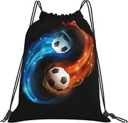 EdWal Cool Soccer Ball Print Drawstring Backpack Gym Bags Sports Draw String Bags For Gym Travel Swimming Beach, White, One Size