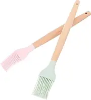 Silicone Basting Pastry Cooking Brush Wooden Handle Portable Oil Brush for Kitchen Easy Clean