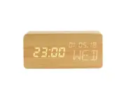 Wood Alarm Clock Voice Command Digital Clocks for Bedroom beside LED Wooden C...