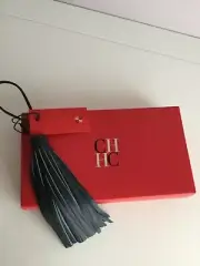 CAROLINA HERRERA KEY Chain BAG Charm Leather. Tassel Navy NWT