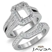 Diamond Engagement Pave Setting Ring Emerald Bridal Sets 14k Gold White 1.4Ct