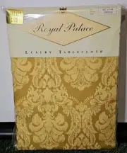Vtg Royal Palace Damask Luxury 60x144 Oblong Tablecloth Wilton Court Gold Leaf!