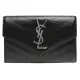 【YSL】MONOGRAM系列V字縫線魚子醬牛皮銀色金屬LOGO暗釦零錢包(黑414404-BOW02-1000)