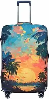 [CADREWY] Tropical Sunset Print Travel Suitcase Cover Luggage Protector with Elastic Anti Scratch for Carry On, Black, Small