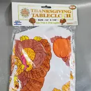 Vintage Loomco Thanksgiving Table Cloth Plastic Banquest Table 54" x 108" White