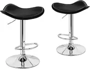 ALFORDSON 2pcs Bar Stool PU Leather Kitchen Barstools with Swivel Backless Seat in 54-74.5cm Adjustable Height Counter Dining Chairs with Footrest & Floor Protector (Portia Black)