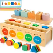 JUSTWOOD Montessori Toys for 1 2 3 Years Old,Color & Shape Sorting Matching T...