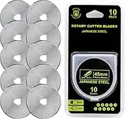 HEADLEY TOOLS 45mm Rotary Cutter Blades 10 Pack Fits Olfa, Fiskars, Replacement Rotary Blade for Arts Crafts Quilting Scrapbooking Sewing, Sharp and Durable