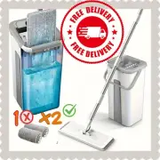 Floor Mop & Bucket Set w/ 2 Microfiber Pads - Hand-Free Wash, Wet & Dry Cleaning