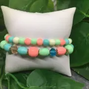 2 PC Handmade Bohemian Beaded Stackable Stretch Bracelet Set New Free Ship 5052