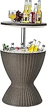 Costway 30L 3 in 1 Rattan Cooler Bar Table, Weather Resistant Ice Bucket w/Height Adjustable Tabletop, Ice Bucket Party Barbecue Black/Brown (Brown)