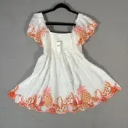 NWT By Anthropologie Women’s Mini Dress Size S White Ivory Fruit Flutter Sleeve