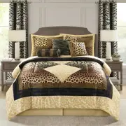 Stratford Park Brown Gold Leopard Comforter Set King Size, 9 Piece, Short Plu...