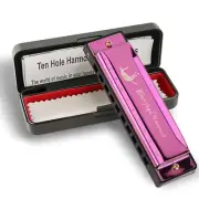 EVERJOYS Diatonic Harmonica 10-hole Blues Harp with case, (pink)