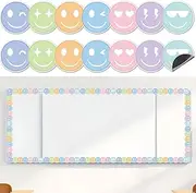 30 Pcs Reusable Magnetic Bulletin Board Borders 34.5 Ft Preppy Happy Face Magnetic Border Strip Colorful Smile Face Bulletin Board Decorations for Classroom Office & Activity Room Accessories