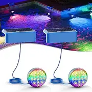 Quntis Solar Pool Lights RGB Color Changing - IP68 Underwater Remote Control LED with 16 Colors & Timer, Solar Powered Waterproof Light for Pool/Spa/Pond Bath, Outdoor Decoration (2 Pack)