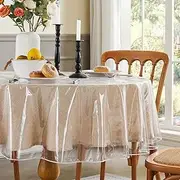 Fantastshop Clear Plastic Tablecloth Round Vinyl Transparent PVC Table Cloth 100% Waterproof Oil-Proof Stain Resistant Wipeable Table Protector Cover for Dinning/Parties, 60-Inch Round.