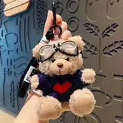 Bear Chenille Key Chain / Bag Charm Brown Bear (Red Heart ) - One Size